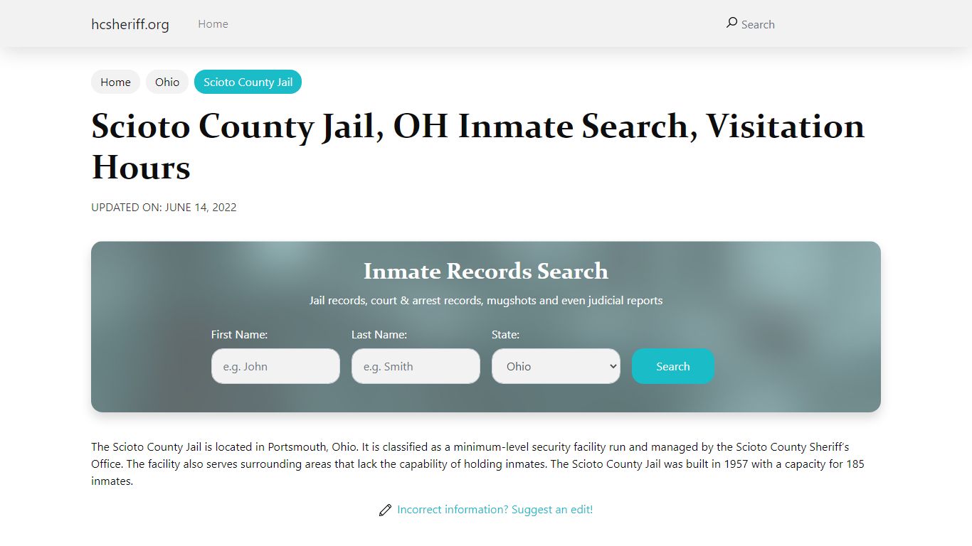 Scioto County Jail, OH Inmate Search, Visitation Hours